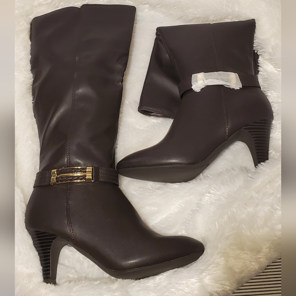 Sz 7.5 NEW London Fog Eaton Dark Brown Heeled Boots